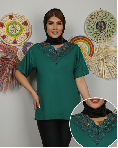 تیشرت یقه دانتل دار ویسکوز نخ سایز ۴ایکس