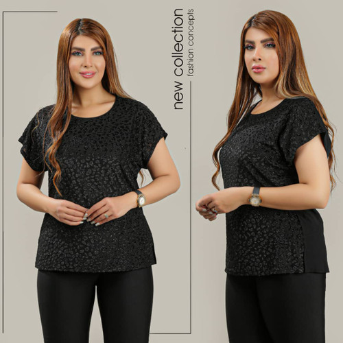 بلوز سر خود تور کش مخمل پلنگی