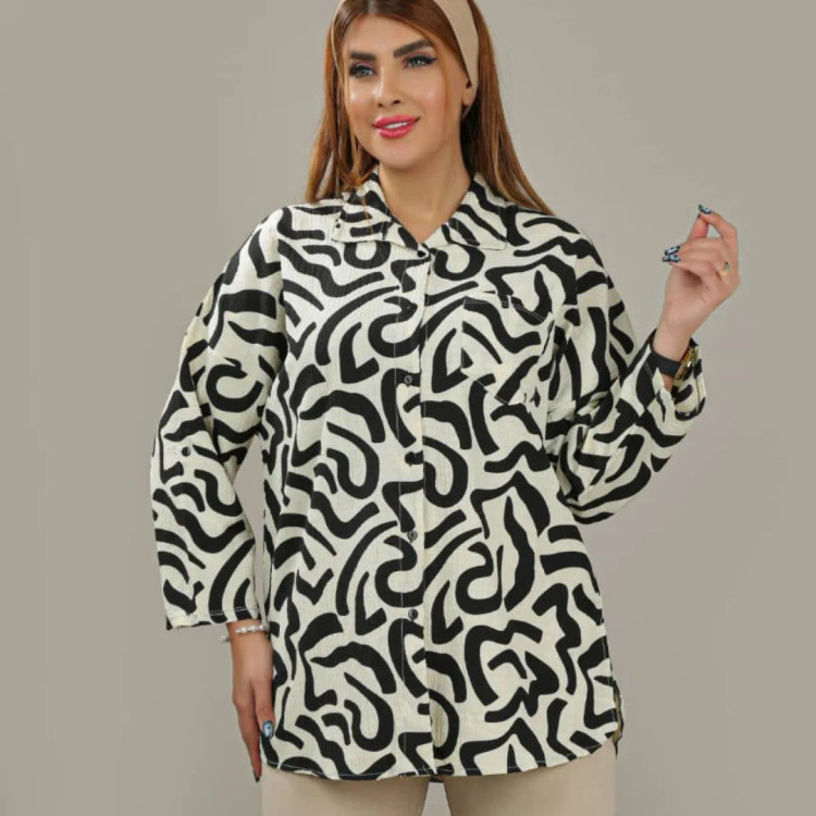 شومیز آستین بلند طرح دار زنانه فری سایز تا ۵۰ جنس اطلس شش طرحی