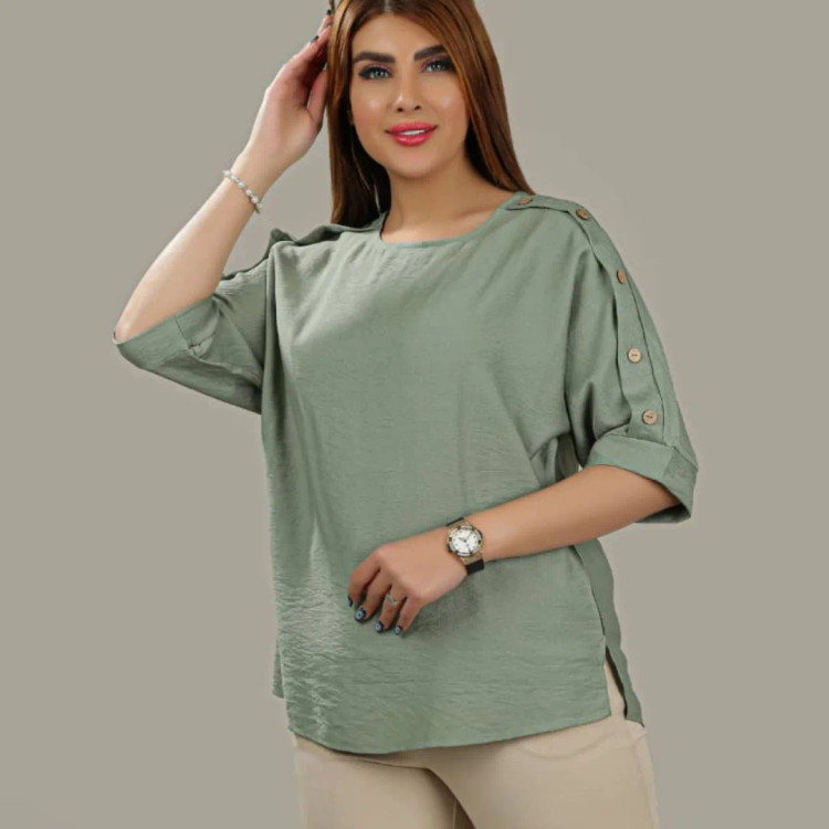 شومیز سرشانه دکمه دخترانه نخ کرسپو فری سایز تا ۴۸ برند دنیز