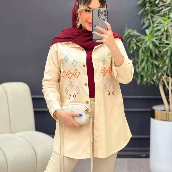 مانتو دخترانه لینن گلدوزی