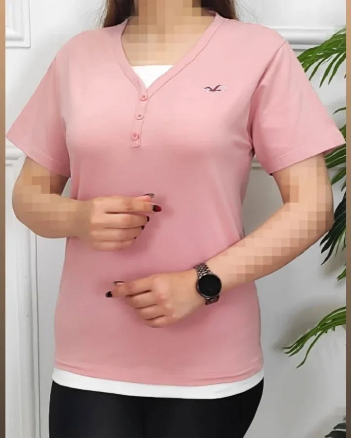 تیشرت دخترانه یقه قاپک دار پنبه سوپر