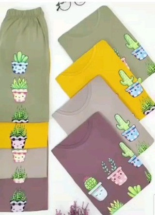 ست تیشرت و شلوار دخترانه طرح کاکتوس ویسکوز نخ ۱۰۰٪بهار پوش سایز ایکس و دو ایکس