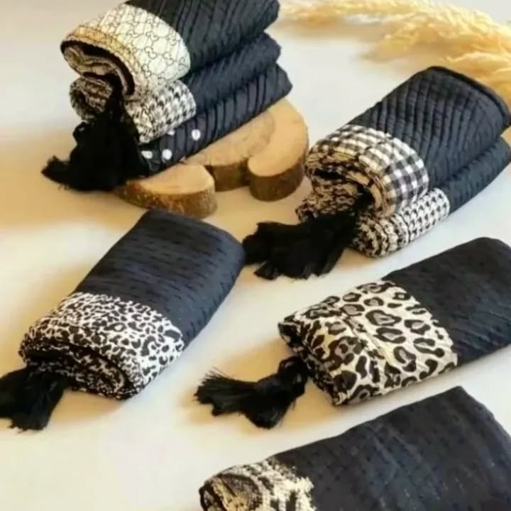 شال دخترانه حاشیه پلنگی نخی مشکی