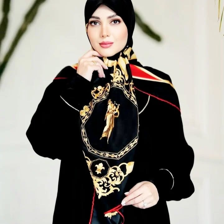 روسری دخترانه مدل نخ ابریشم دور دست دوز عرض ۱۴۰