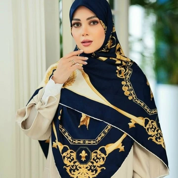روسری دخترانه مدل نخ ابریشم دور دست دوز عرض ۱۴۰