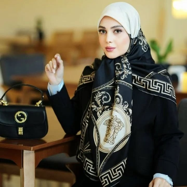 روسری زنانه نخ ابریشم دور دست دوز عرض ۱۴۰ فقط صورتی