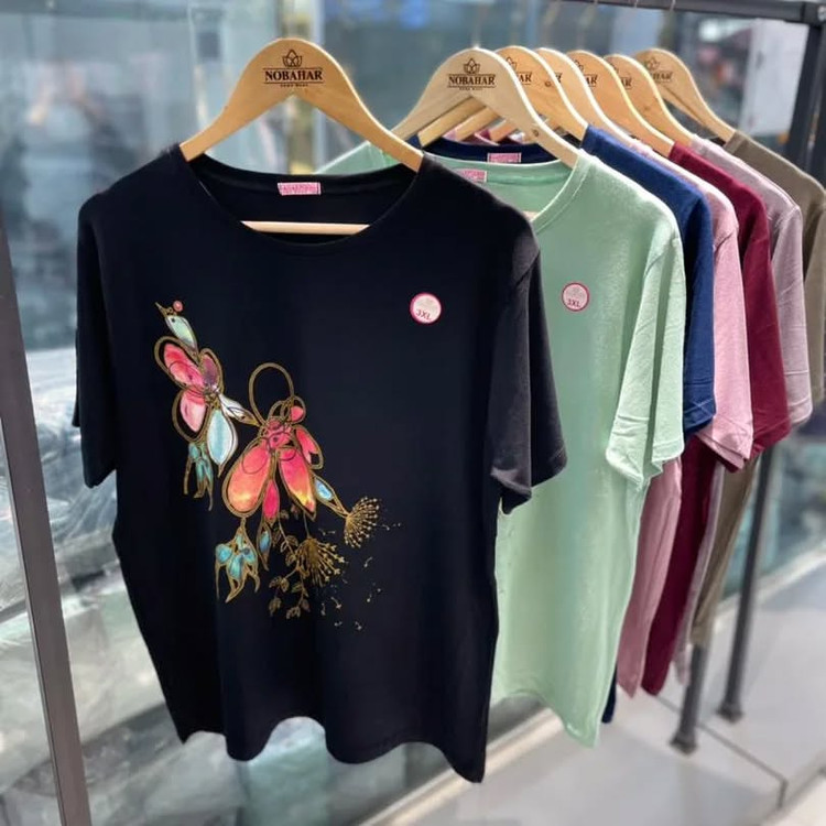 تیشرت زنانه آستین کوتاه ویسکوز نخ ۱۰۰٪بهار پوش سایز سه ایکس