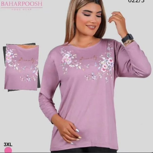 بلوز زنانه استین سه رب طرحدار ویسکوز نخ ۱۰۰٪بهار پوش سایز ۵ایکس