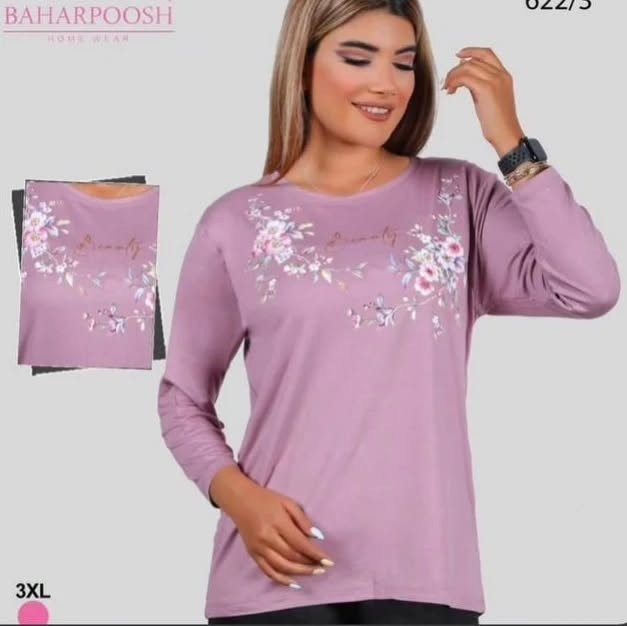 بلوز زنانه استین سه رب طرحدار ویسکوز نخ ۱۰۰٪بهار پوش سایز ۵ایکس