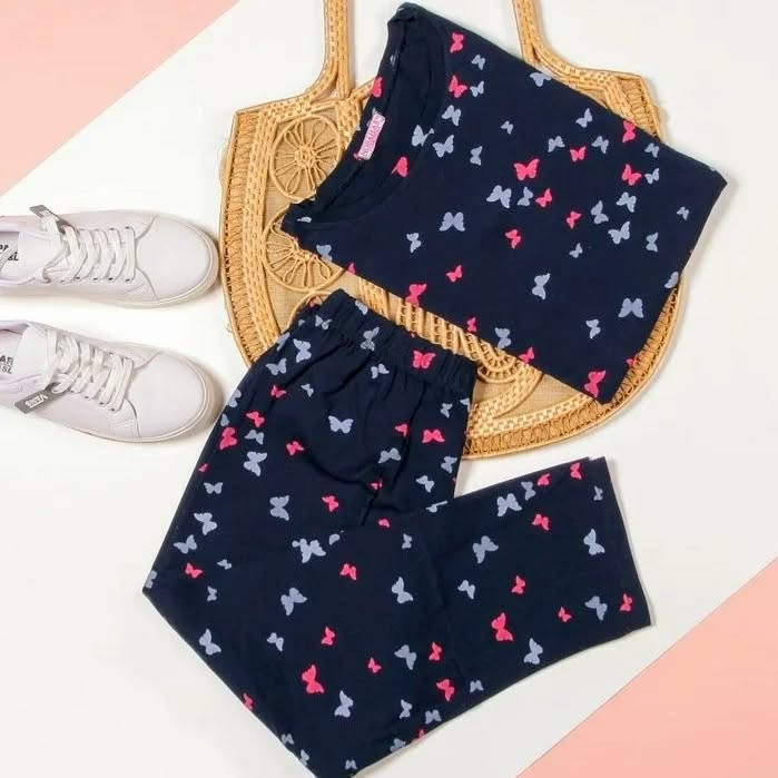 ست آستین سر خود و شلوارک دخترانه مدل پروانه پنبه سوپر