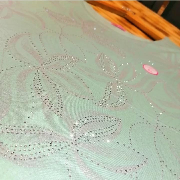 تاپ نگینی دخترانه ویسکوز نخ ۱۰۰٪بدون ریزش بهار پوش سایز لارج یدونه سبز فرمی