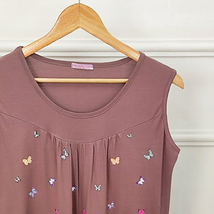 تام یقه چین دار زنانه طرح پروانه فری سایز تا ۴۸