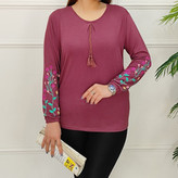 بلوز زنانه مدل منگوله دار آستین بلند طرح برجسته