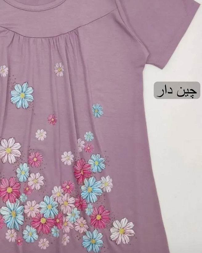 تیشرت دخترانه یقه چین دار ویسکوز نخ ۱۰۰٪ بهار پوش