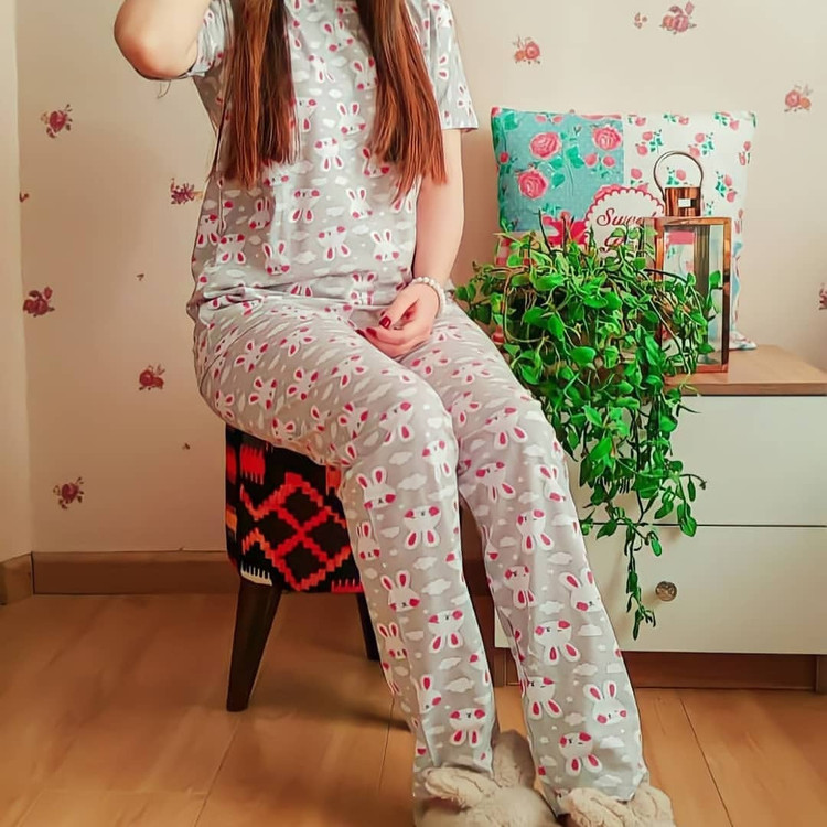 تیشرت و شلوارک دخترانه مدل طرح خرگوش پنبه سوپر بهار پوش