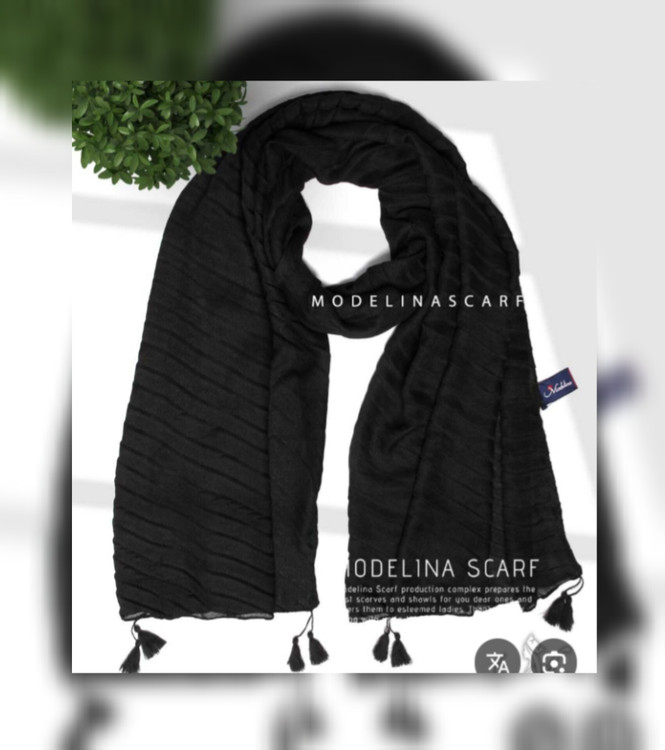 شال دخترانه نخی پلیسه فقط مشکی منگوله دار