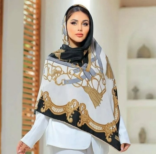 روسری دخترانه نخ نیلا عرض ۱۴۰ دور دست دوز