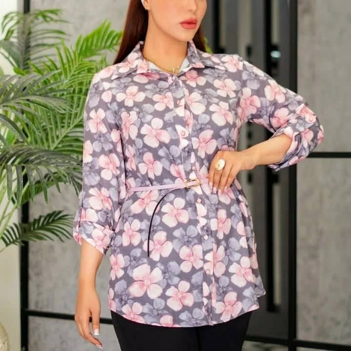 شومیز دخترانه استین بلند بندک دار کمربند دار سوپر صافت پنبه بدون ابرفت سایز ۱تا ۴