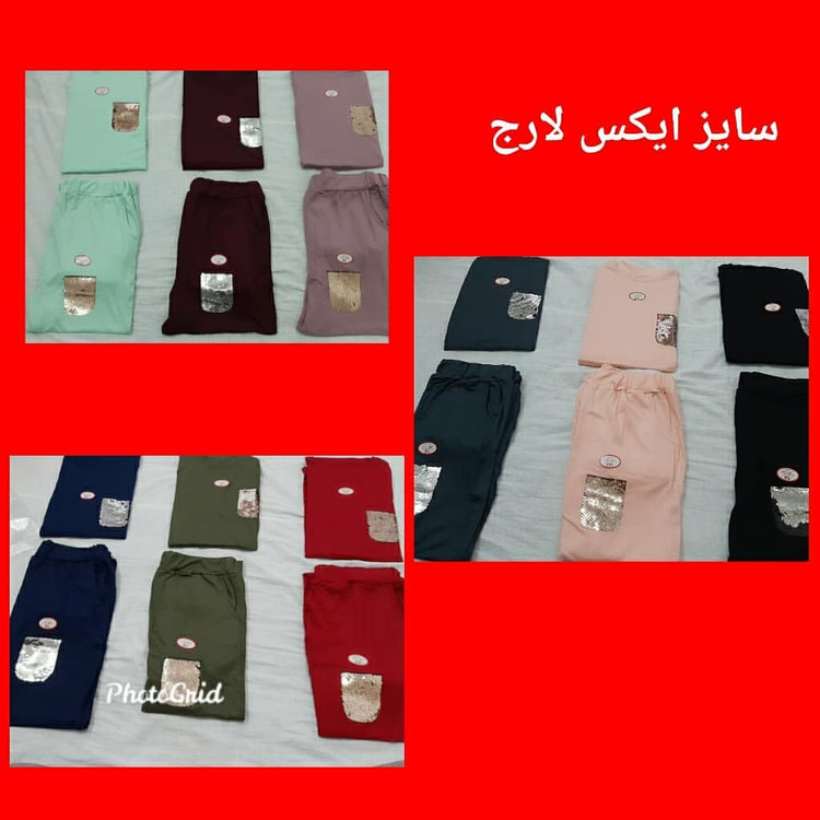 ست تیشرت و شلوار دخترانه مدل جیب پولک دمپا شلوار کش خورده ویسکوز نخ ۱۰۰٪بهار پوش