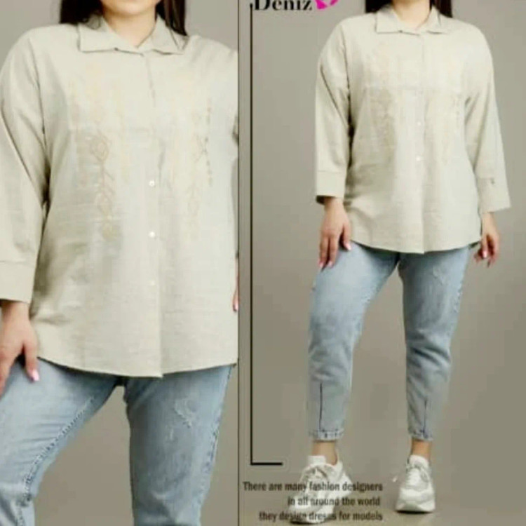 مانتو دخترانه لیننکلدوزی برجسته قد کاز ۸۰ فری سایز تا ۴۶