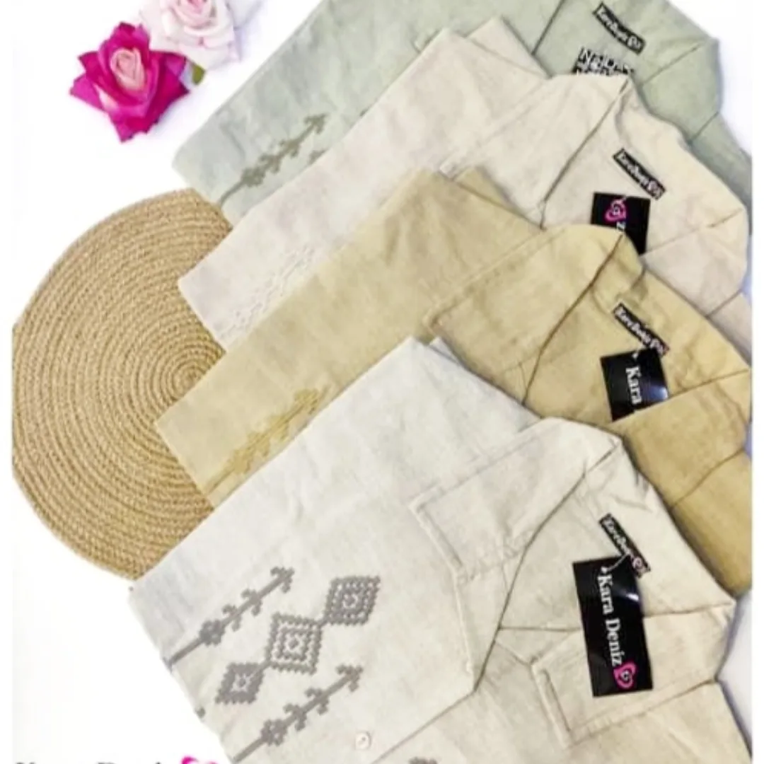 مانتو دخترانه لیننکلدوزی برجسته قد کاز ۸۰ فری سایز تا ۴۶